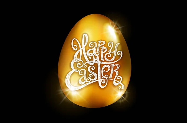 Frohe Ostern. Kalligraphie-Schriftzug. schöne Grußkarte. Golden Egg Vektor. schwarzer Hintergrund — Stockvektor