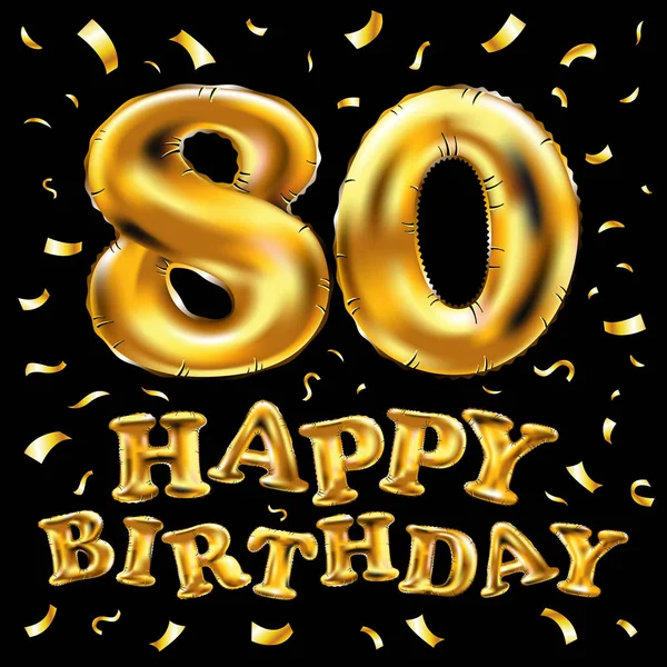 iyi ki doğdun 80 kutlama altın balonlar ve altın konfeti pırıltılar vektör. tebrik kartı, davet ve 80 80 yıl siyah kutlama partisi için 3D çizim tasarım