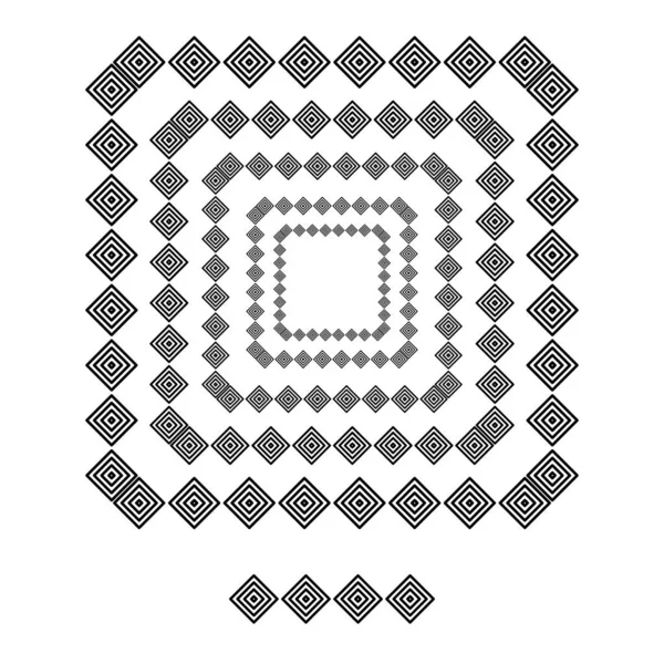 Brosses triangulaires brosses motifs dans une ligne carrée forme noire design vectoriel graphiques cadres ronds avec largeur de course entièrement modifiable — Image vectorielle
