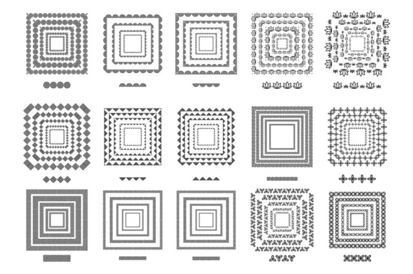 正方形の線で15のブラシパターンのセット黒の形のデザインベクトルグラフィック — ストックベクタ