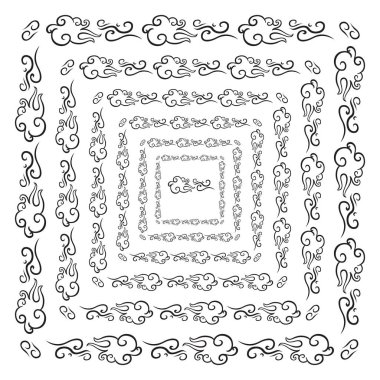 Kare çizgi içinde bulut fırçası deseni siyah şekil tasarım vektör grafik yuvarlak çerçeveler tam olarak düzenlenebilir vuruş genişliği ile