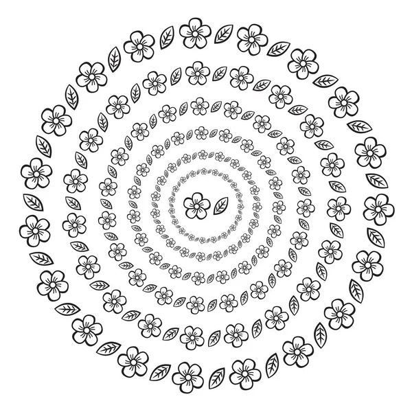 Motif de brosse de fleur dans une ligne de cercle cadre rond graphique vectoriel de conception de forme noire avec largeur de course entièrement modifiable — Image vectorielle