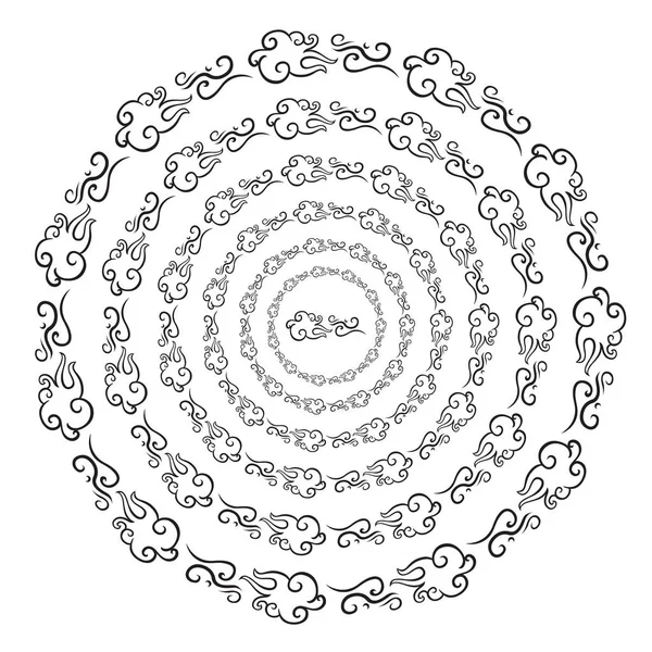 Modello di pennello nuvola in linea di cerchio forma nera grafica vettoriale cornici rotonde con larghezza del tratto completamente modificabile — Vettoriale Stock