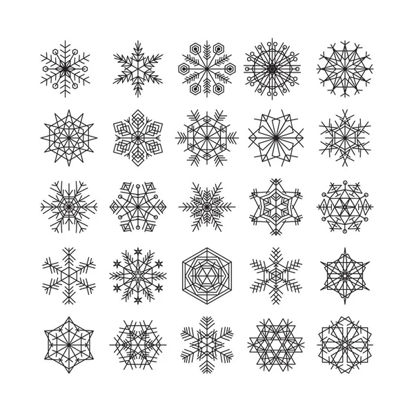Snöflinga ikoner linje svart vektor set snö jul vinter — Stock vektor