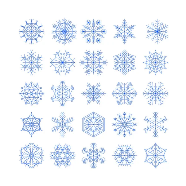 Snöflingor ikoner linje blå vektor set snö jul vinter — Stock vektor