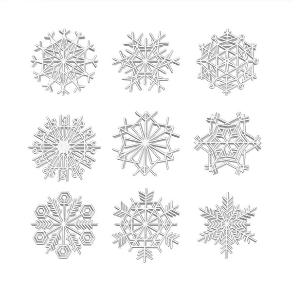 Set 3d snöflinga ikoner linje grå vektor snö jul vinter — Stock vektor
