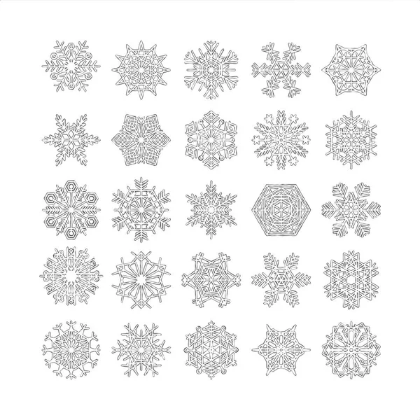 Fiocco Neve Inverno Set Isolato Icona Silhouette Sfondo Bianco Vettoriale — Vettoriale Stock