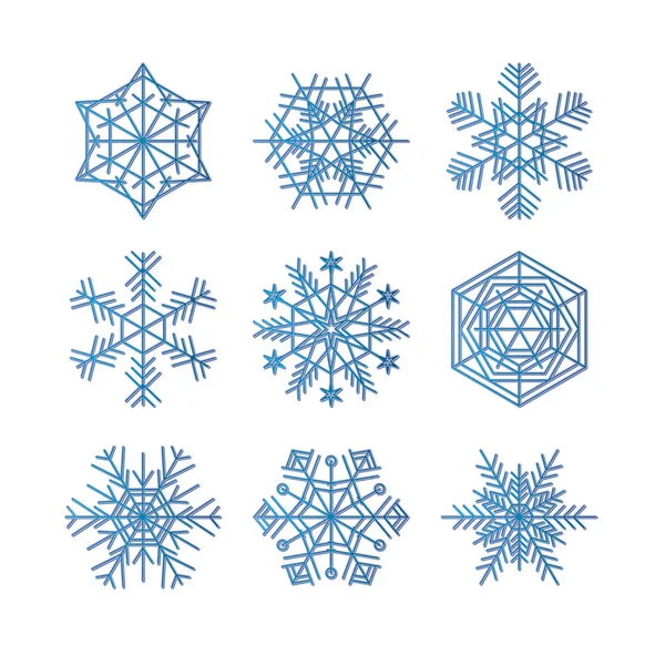 Snowflake Winter Set Blue Isolated Icon Silhouette White Background Vector — Stock Vector