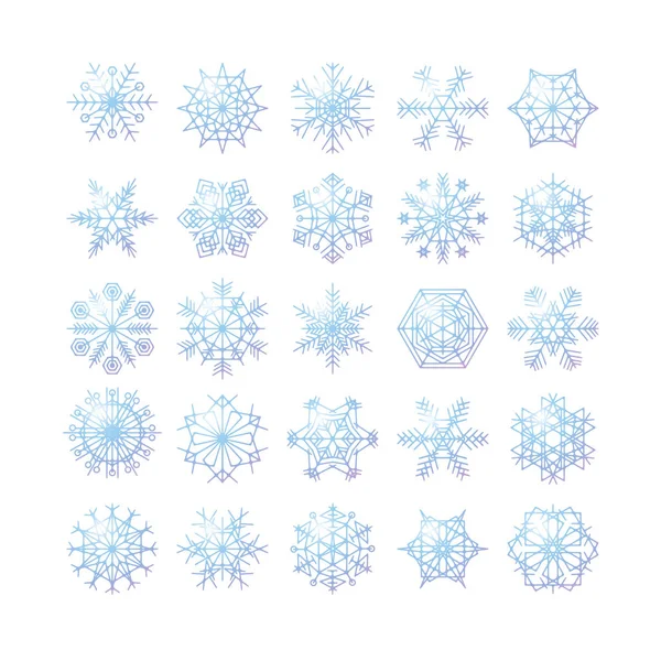 Copo Nieve Conjunto Invierno Silueta Icono Aislado Azul Sobre Fondo — Vector de stock