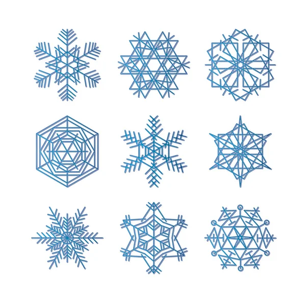 Snöflinga Vinter Set Med Blå Isolerade Ikonen Siluett Vit Bakgrund — Stock vektor