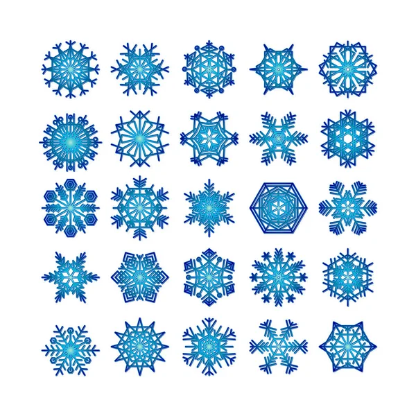 Schneeflocke Winter Set Von Blau Isoliert Symbol Silhouette Auf Weißem — Stockvektor