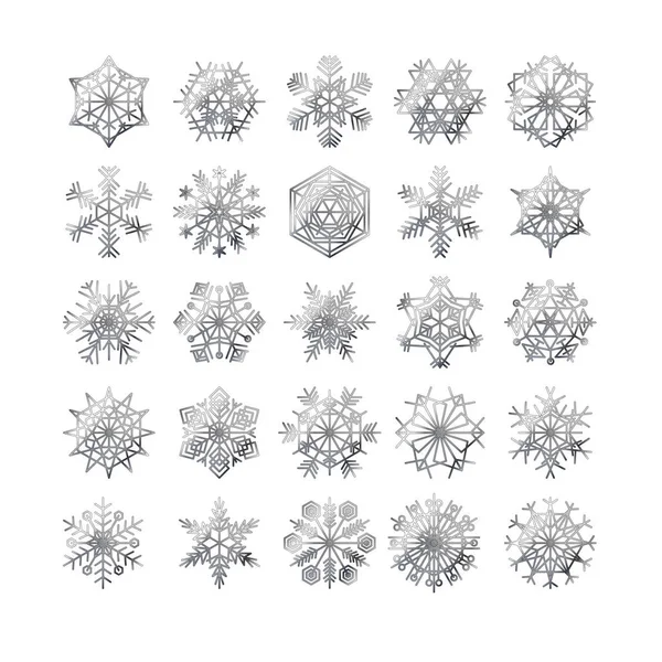 Copo Nieve Conjunto Invierno Silueta Icono Aislado Plata Sobre Fondo — Archivo Imágenes Vectoriales