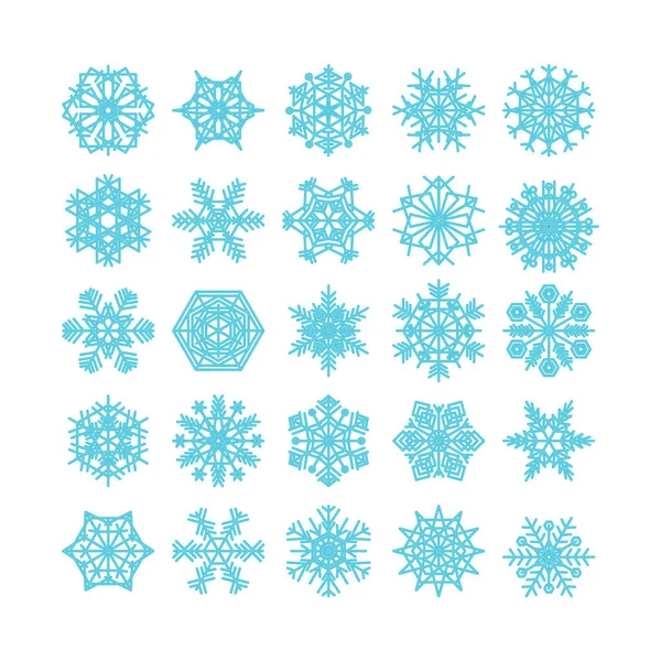 Schneeflocke Winter Set Von Blau Isoliert Symbol Silhouette Auf Weißem — Stockvektor