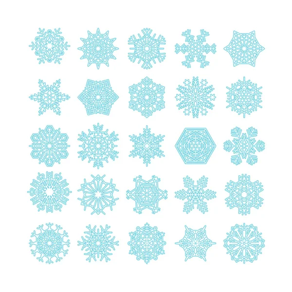 Schneeflocke Winter Set Von Blau Isoliert Symbol Silhouette Auf Weißem — Stockvektor