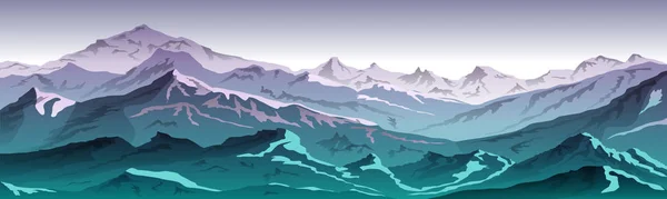 Illustrazione vettoriale del paesaggio montano blu scuro durante il tramonto — Vettoriale Stock