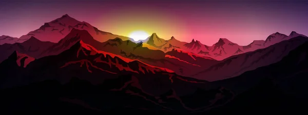 Sunrice mountains eps 10 ilustracja tło Widok - wektor — Wektor stockowy