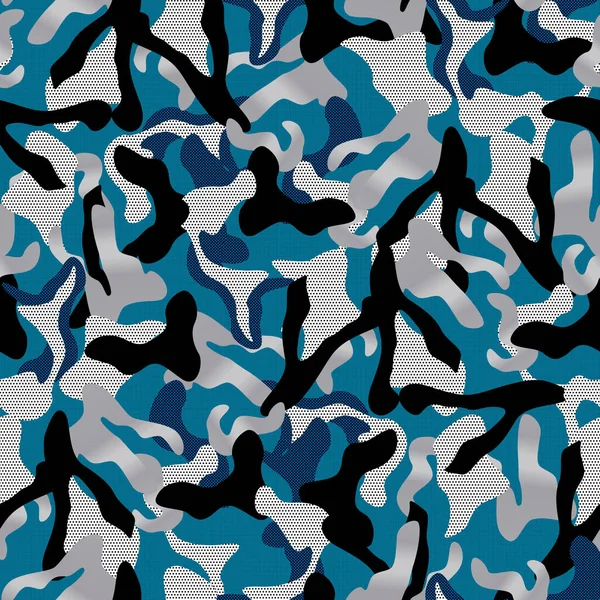 Patrón Sin Costura Camuflaje Caqui Colores Azul Plata Negro Puntos — Vector de stock
