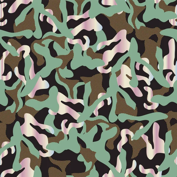 Kaki Camouflage Naadloos Patroon Groene Zilveren Zwarte Kleuren Punten Achtergrond — Stockvector