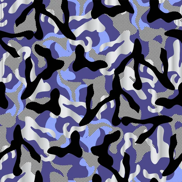 Patrón Sin Costura Camuflaje Caqui Colores Azul Plata Negro Puntos — Vector de stock