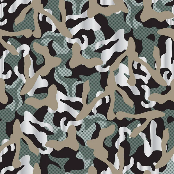 Khaki Camouflage Nahtloses Muster Grauen Und Silbernen Und Schwarzen Farben — Stockvektor