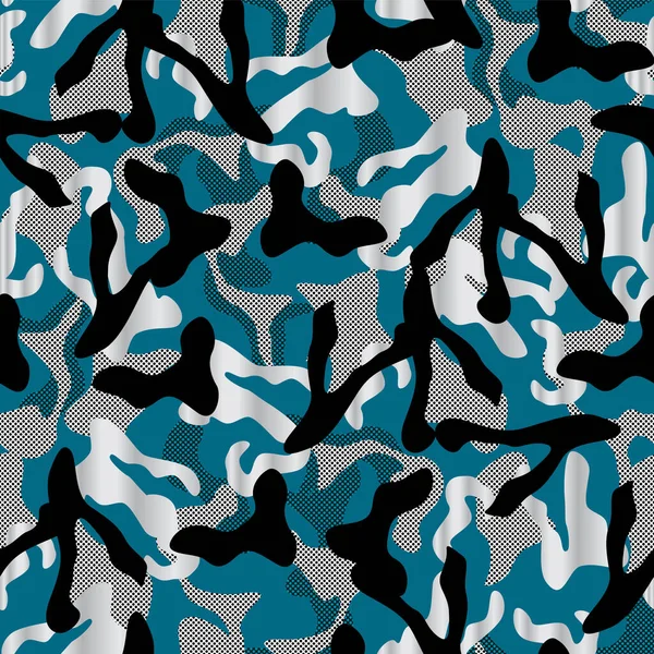 Motivo Senza Cuciture Camouflage Kaki Nei Colori Blu Argento Nero — Vettoriale Stock