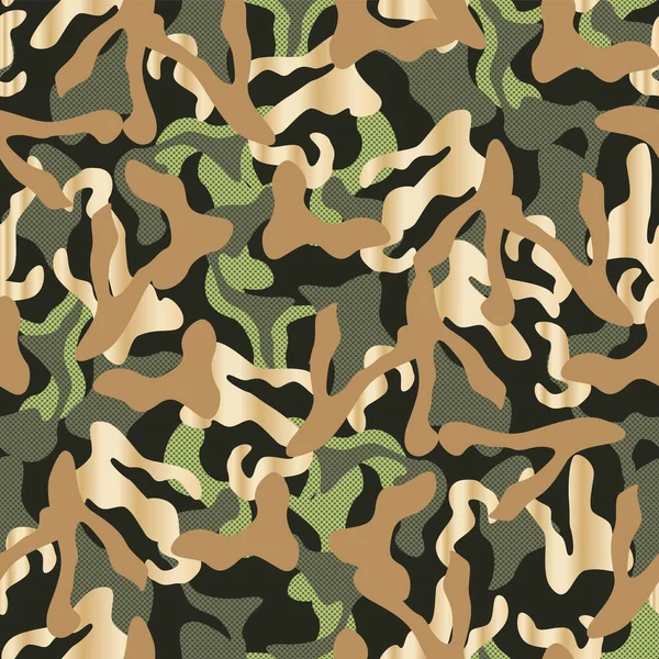 Naadloos Camouflage Patroon Khaki Textuur Vector Illustratie Camo Print Achtergrond — Stockvector