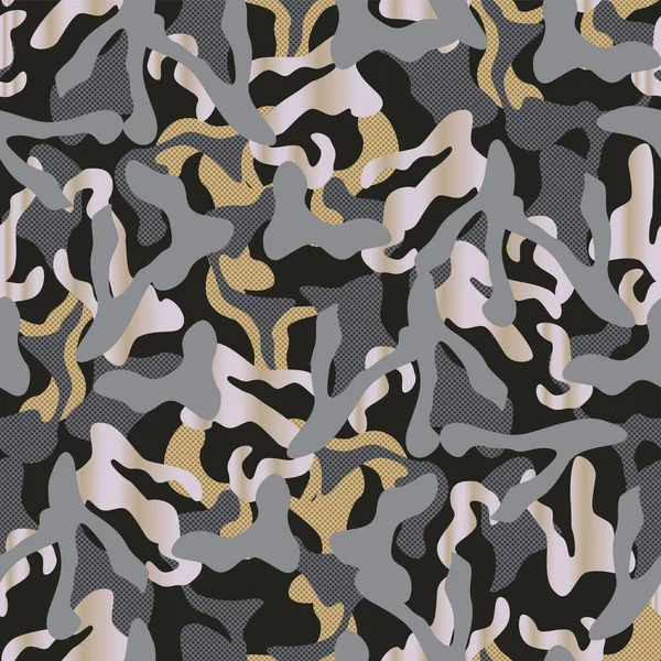Motivo Senza Cuciture Camouflage Kaki Nei Colori Grigio Argento Nero — Vettoriale Stock