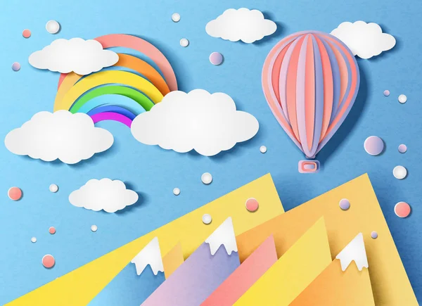 Globo volando en el cielo y un arco iris — Archivo Imágenes Vectoriales