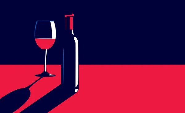 Una botella y una copa de vino tinto — Vector de stock
