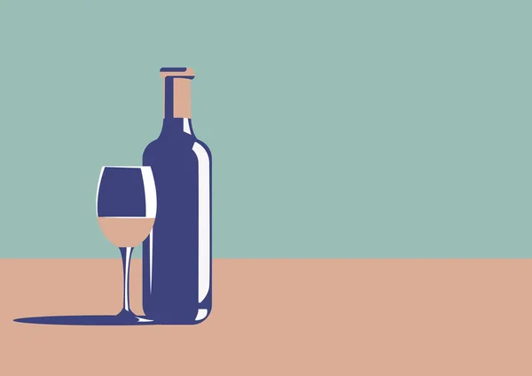 Elegante botella de vino y copa de vino — Vector de stock