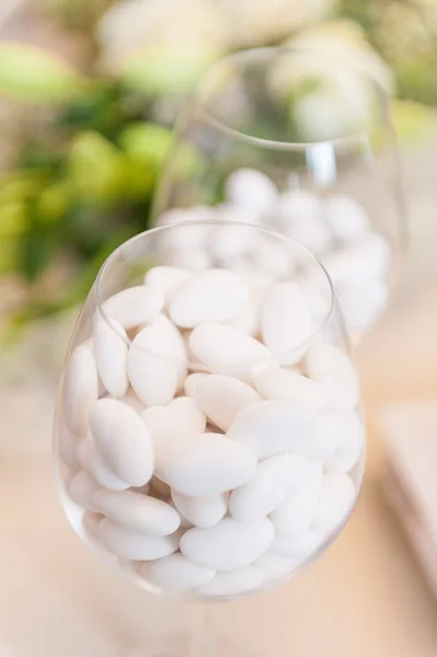 Many White Candies Glass Containers Wedding — Stock Photo, Image