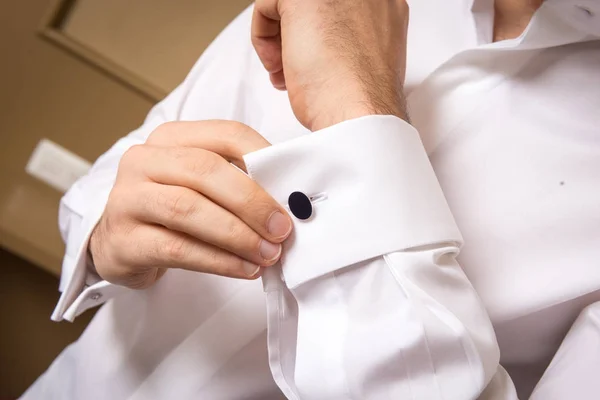 Close Man Tux Fixing His Cufflink — Stock Photo, Image