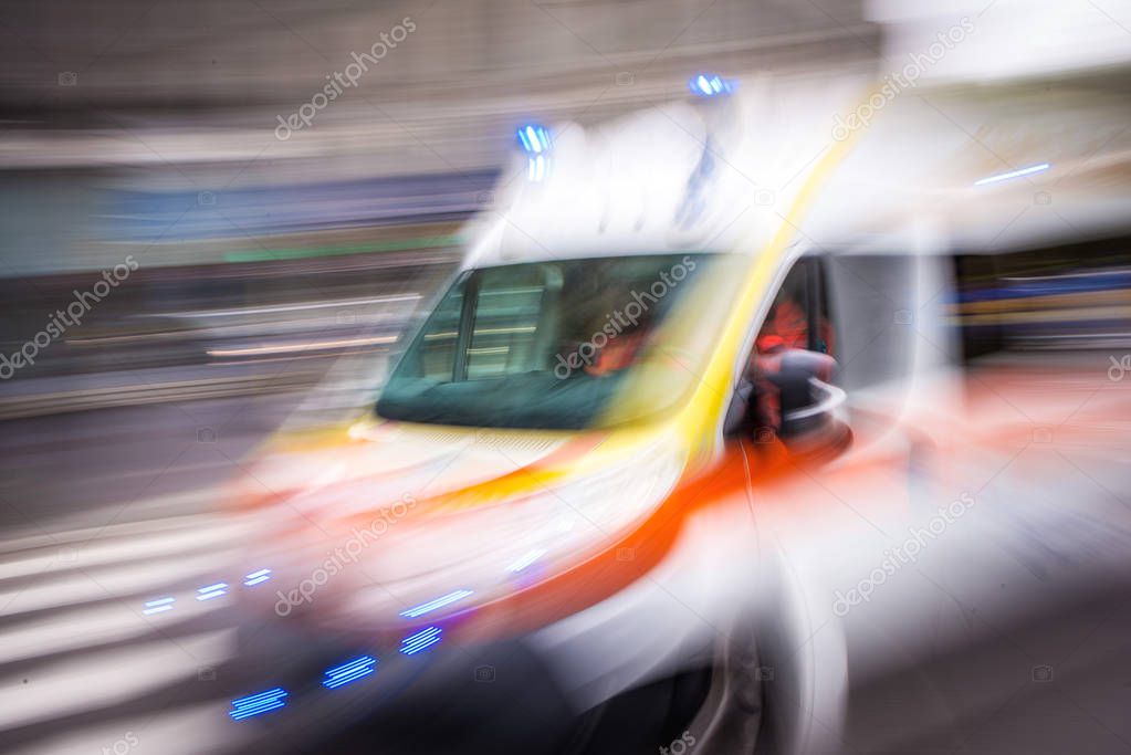 ambulance on emergency call in motion blur