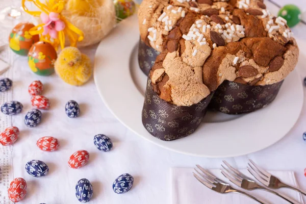 Homemade Easter Cake Cross Shape Served Table — Stock Photo, Image