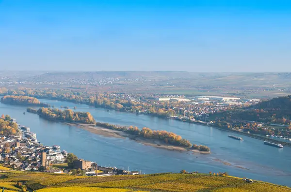 Вид Місто Рен Рін Річку Рін Німеччина — стокове фото