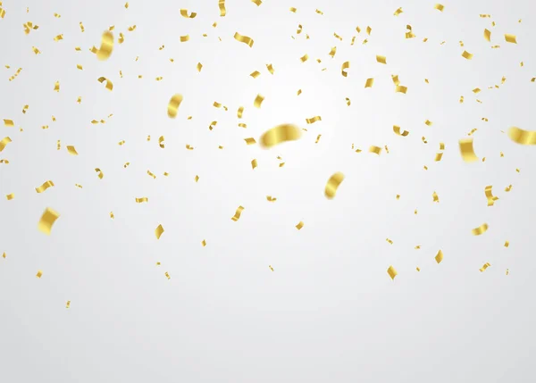 Goldenes Konfetti fällt auf weißem Hintergrund. Vektorillustration — Stockvektor