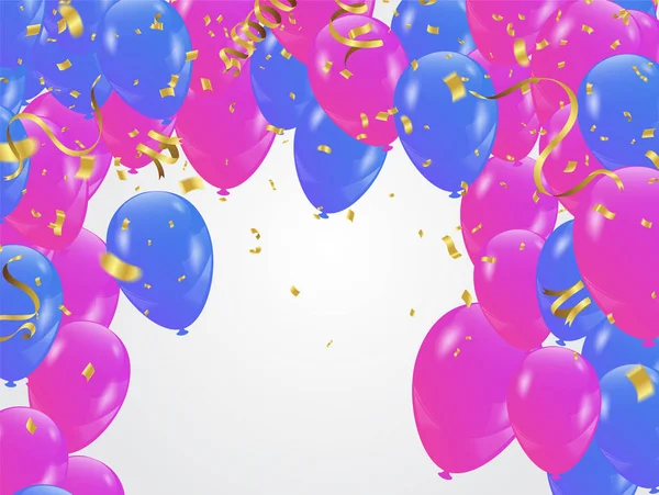 Modré růžové balónky, konfety koncept design pozadí. Slavíme — Stockový vektor
