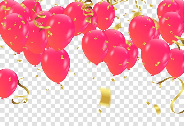 Röda vita ballonger, konfetti koncept design mall på en transp — Stock vektor