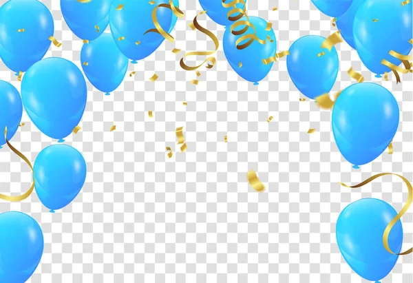 Воздушные шары Цветные конфетти с лентами и festoons на белом — стоковый вектор