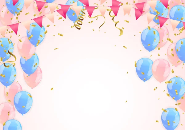 Balões de aniversário e Confetti Vector Ilustração de Balões — Vetor de Stock