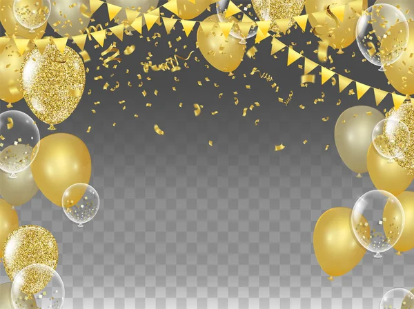 Vektör partisi balonları çizimi. Konfeti ve kurdele bayrağı Ri
