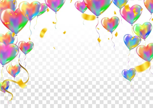 Цветные воздушные шары сердца и конфетти карнавал праздничный б — стоковый вектор
