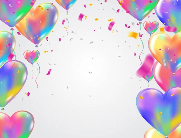 Hjärtat färgglada ballonger Ballonger och konfetti Karneval festliga b — Stock vektor