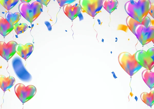 Coração balões coloridos Balões e confetes Carnaval festivo b —  Vetores de Stock