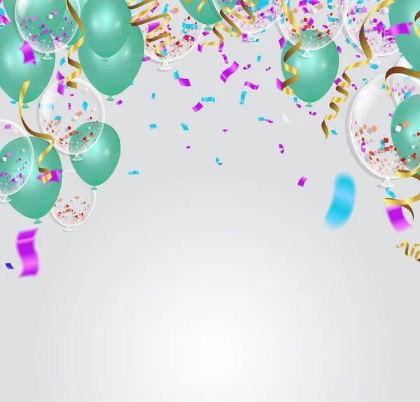 Feestversiering. Luchtballonnen, confetti en serpentijn op wit — Stockvector