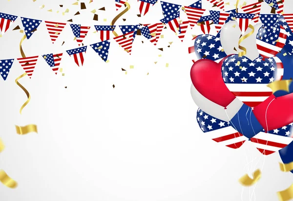 Día de la independencia vector de fondo con bandera americana y globo — Vector de stock