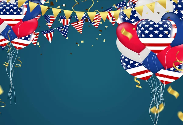 4th July USA Independence day balloons vector triangular flags r — 스톡 벡터