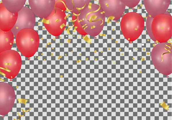Красный воздушный шар и конфетти фон вечеринки, концепт-дизайн. Целе — стоковый вектор