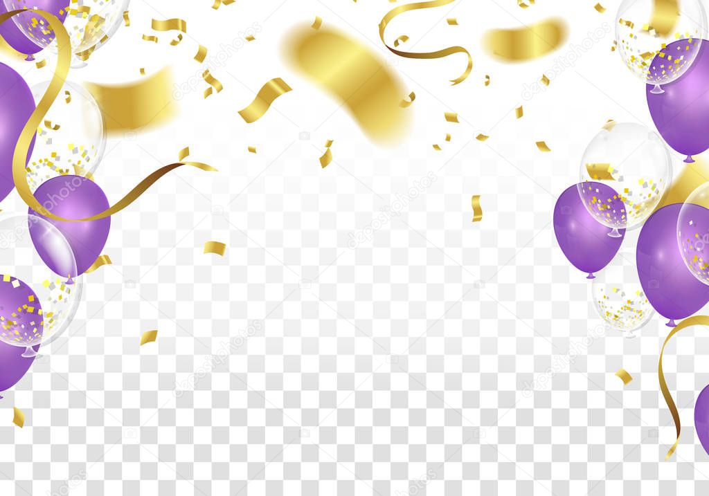 Purple balloons and confetti party vector Illustration of a Part