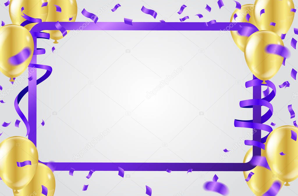 Gold balloons and Party flags colorful celebration abstract back
